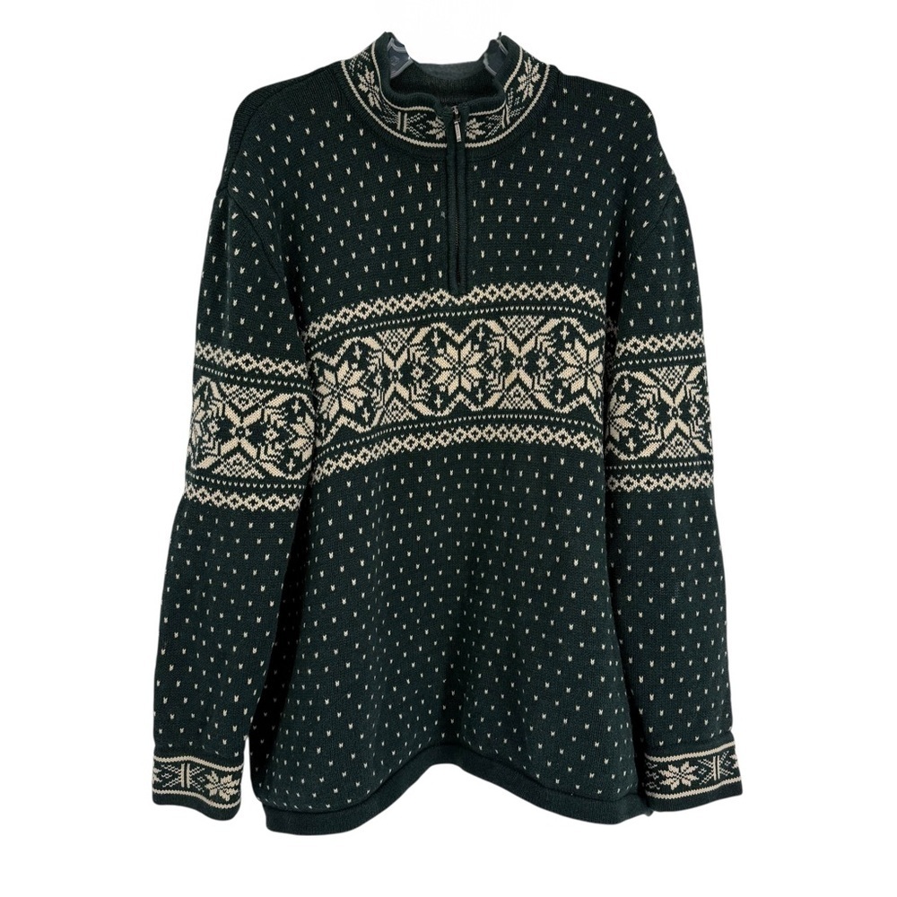 Lands' End Fair Isle Pullover Sweater Men Size Size 2XL Green Snowflake Birdseye